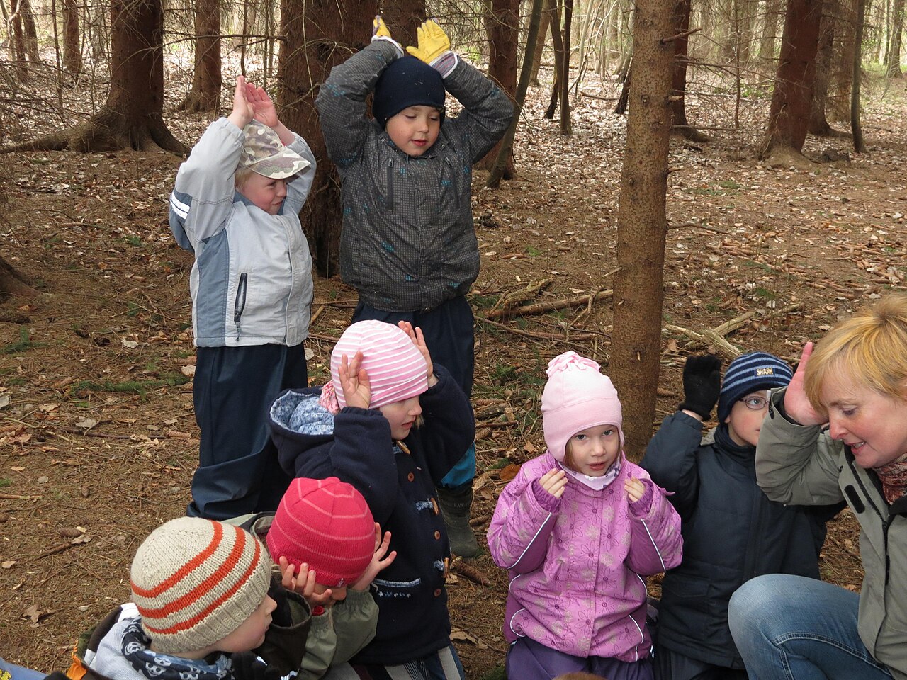 Children at an outdoor forest kindergarten